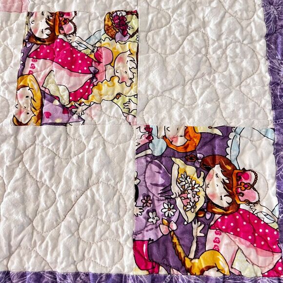 Handmade Girls Baby Kids Quilt Lovey 8 Point Star Yellow Pink Purple 40x41 Clean - Picture 2 of 6